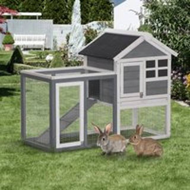 Pawhut 2 Tier Wooden Guinea Pigs Hutches Guinea Pig Cage Rabbit Cage Pull Out Tray W/ Ramp 122 X 62.6 X 92 Cm
