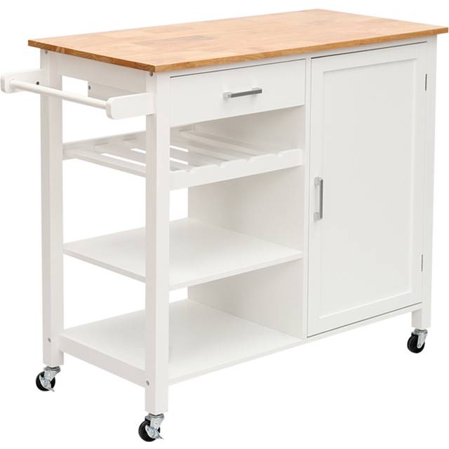 Living and Home Wooden Rolling Kitchen Island Trolley - 100 x 48 x 89.5cm