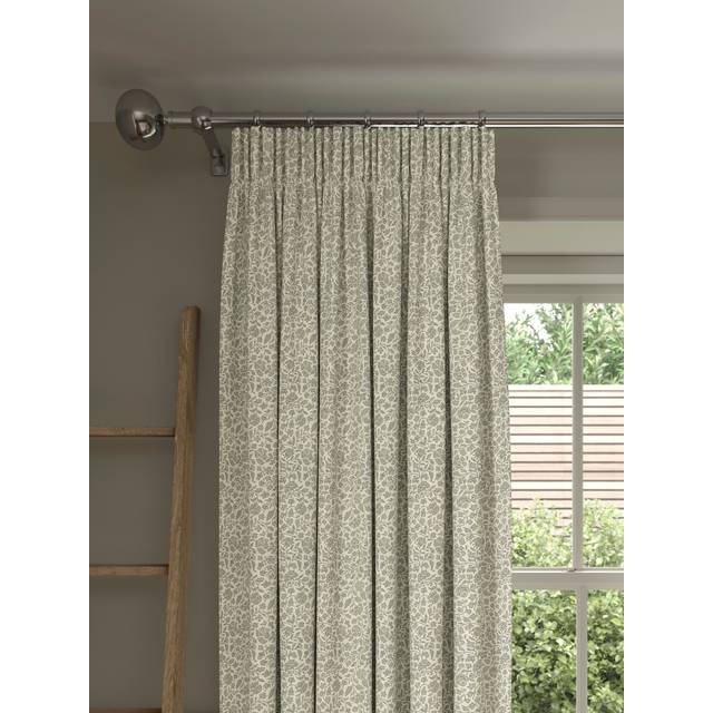 John Lewis Amara Print Pair Blackout/Thermal Lined Pencil Pleat Curtains, Sage