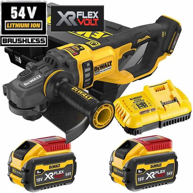 DCG460X2 54V xr flexvolt 230mm Angle Grinder with Paddle Switch - 2x 9Ah Batteries, Charger & Carrying Case - Dewalt