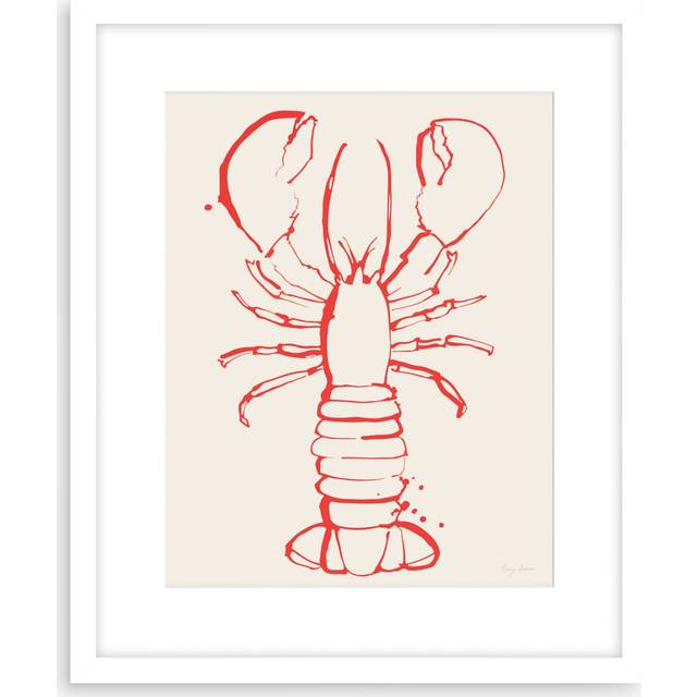 John Lewis Lucy Deaner 'Lobster' Framed Print & Mount, 63.5 x 53.5cm, Red