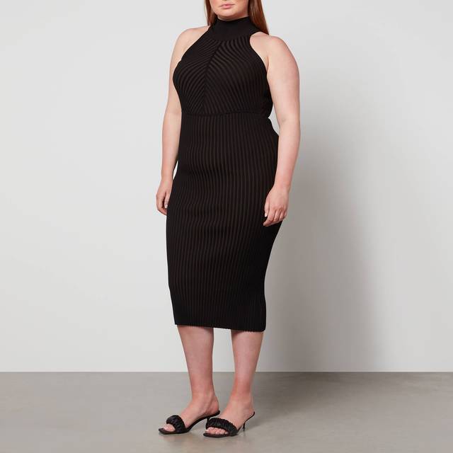 Good American Ribbed-Knit Halterneck Midi Dress - 4XL-5XL - Black - XXXXL/XXXXXL
