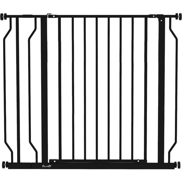 PawHut Dog Gate Wide Stair Gate, 75-95W cm, Black, Black