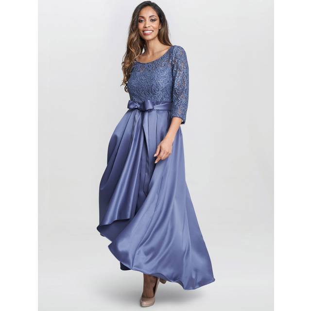 Gina Bacconi Leona Lace Bodice Satin Skirt Maxi Dress, Wedgewood