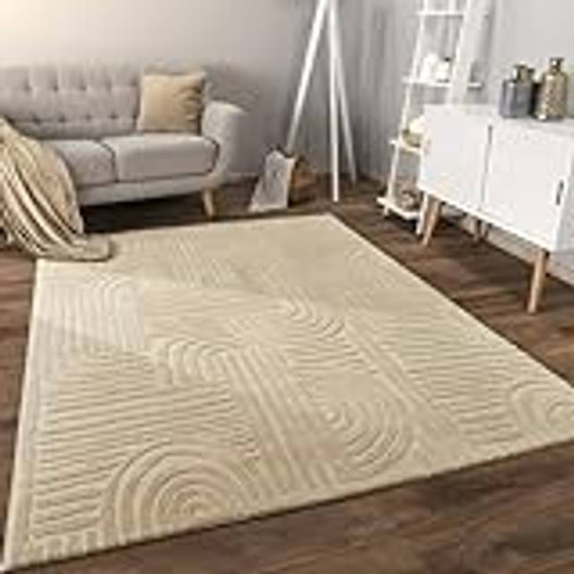 Paco Home Matta Vardagsrum Kort Stapel Skandinaviska Boho Geometrisk, Storlek:240x340 cm, Färg:Beige 7