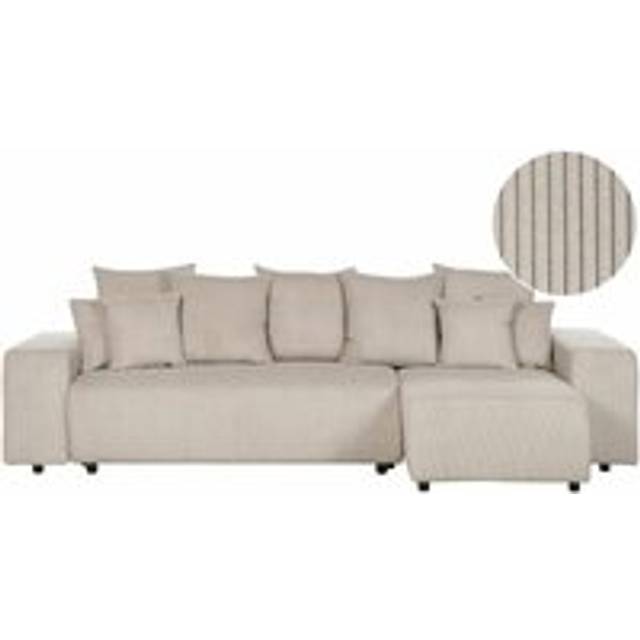 Beliani Left Hand Jumbo Cord Corner Sofa Bed With Storage Taupe Luspa, Multi
