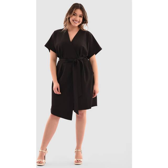 Closet London Curves Black Kimono Wrap Mini Dress Size:12