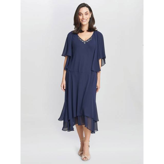 Cheryl Midi V Neck Embellished Dress And Jacket - Navy (20)