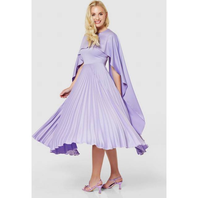 Closet London Lilac Purple Pleated Cape Midi Dress Size:12
