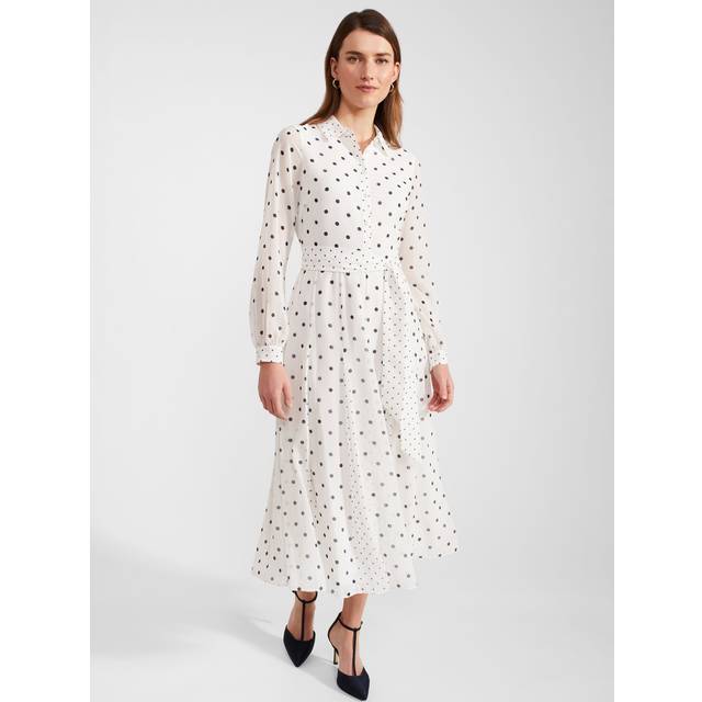 Lucilla Polka-Dot Shirt Dress - IVORY NAVY - British label Hobbs was established in Hampstead in 1981, over the decades it has evolved from a small shoe label into a brand devoted to creating timeless pieces. The label’s collections feature a range of styles from everyday basics to sleek tailored pieces ideal for your workwear edit that will stand the test of time.