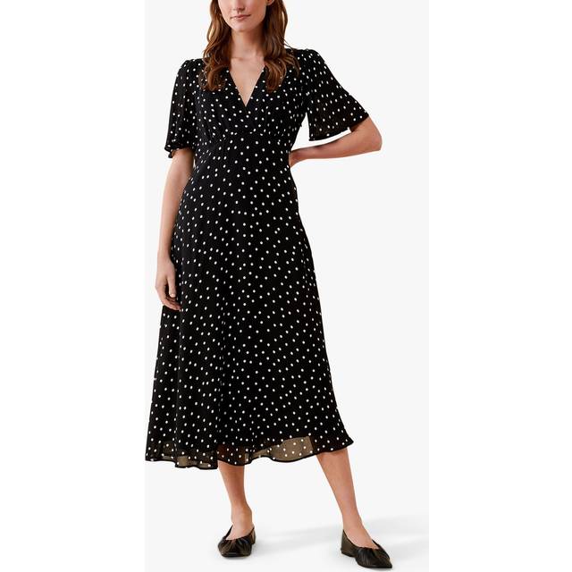 Carolina Black Polka Dot Chiffon Midi Dress Size: 8