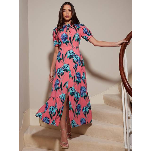 Scarlett Pink Floral Print Twist Neck Maxi Dress (6)