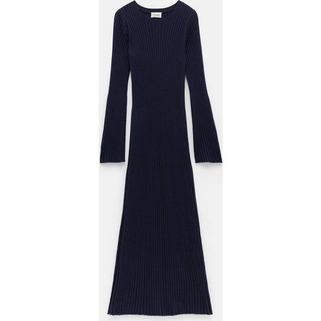 HUSH Penny Crew Neck Ribbed Wool Blend Maxi Dress, Midnight Navy