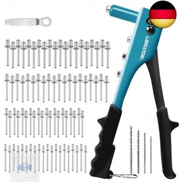 Libraton Rivet Gun, Hand Riveter 80pcs Metal Rivets and 4pcs HSS Drill bits, Pop Rivet Gun, Professional Riveter Tool for Automotive, Railway,