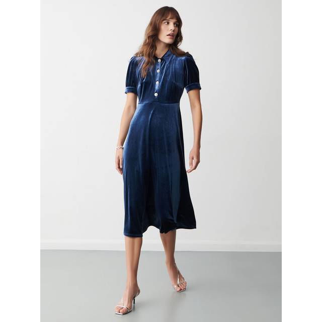 Judie Midnight Navy Velvet Midi Dress Size: 16