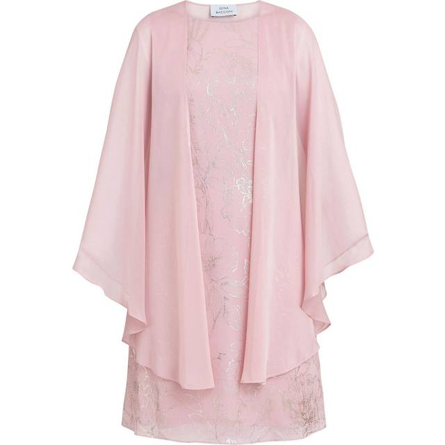 Gina Bacconi Womens Foil Floral Dress And Chiffon Cape - Rose - Size 18 UK