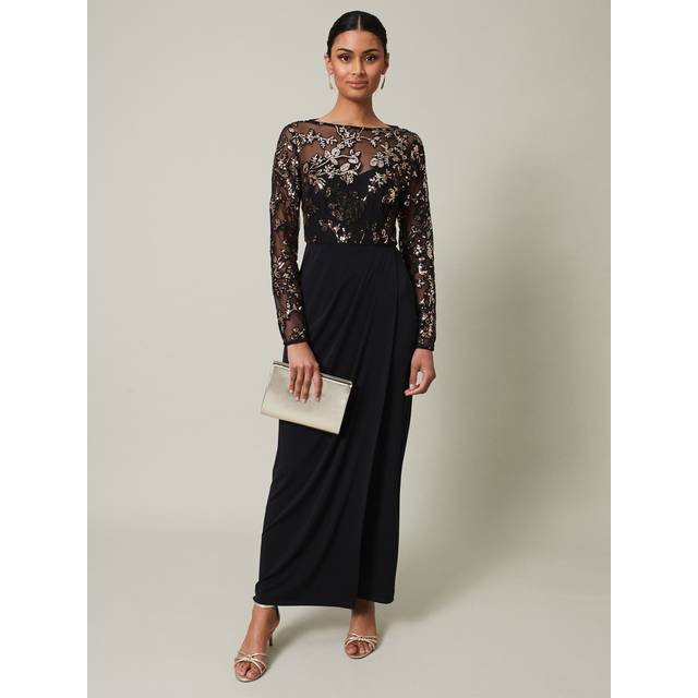 Phase Eight Women's Jacinta Sequin Jersey Maxi Dress - Black/Gold - 26