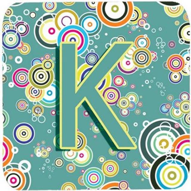 """""Caroline's Treasures CJ2015-KFC Letter K Circle Teal Initial Alphabet Foam Coasters (Set of 4)  3.5""""""""  Multicolor"""""