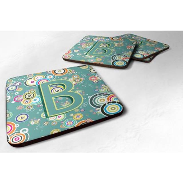 """""Caroline's Treasures CJ2015-BFC Letter B Circle Teal Initial Alphabet Foam Coasters (Set of 4)  3.5""""""""  Multicolor"""""