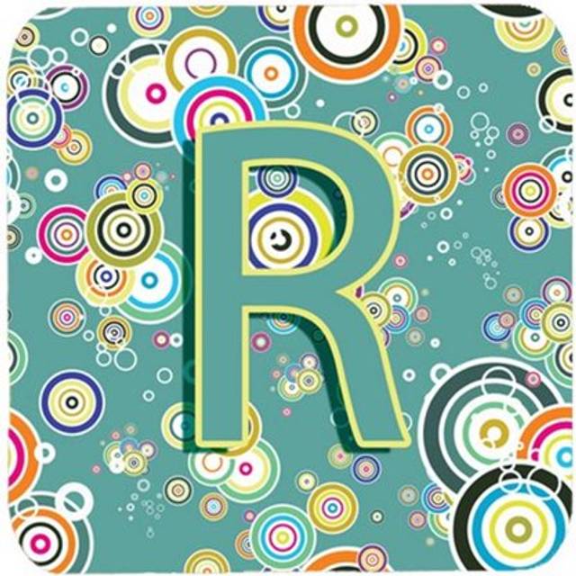 """""Caroline's Treasures CJ2015-RFC Letter R Circle Teal Initial Alphabet Foam Coasters (Set of 4)  3.5""""""""  Multicolor"""""