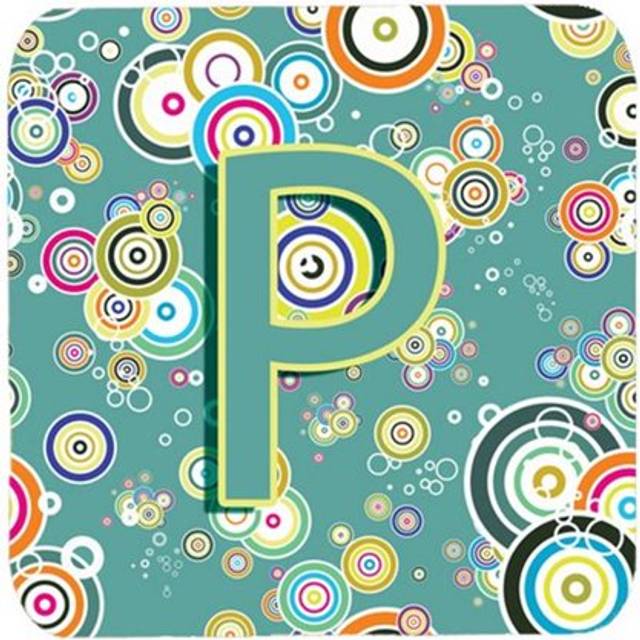 """""Caroline's Treasures CJ2015-PFC Letter P Circle Teal Initial Alphabet Foam Coasters (Set of 4)  3.5""""""""  Multicolor"""""