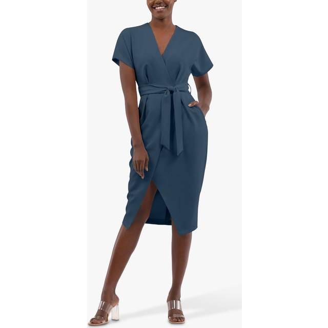 Closet London Blue Kimono Sleeves Wrap Midi Dress Size:8