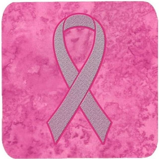 3.5 x 3.5 In. Pink Ribbon for Breast Cancer Awareness Foam Coasters, Set of 4