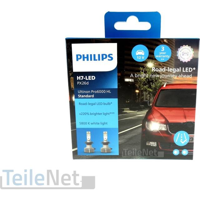 Philips Ultinon Pro6000 Standard H7-LED strålkastare godkänd för väg*, +220 % ljusare ljus**