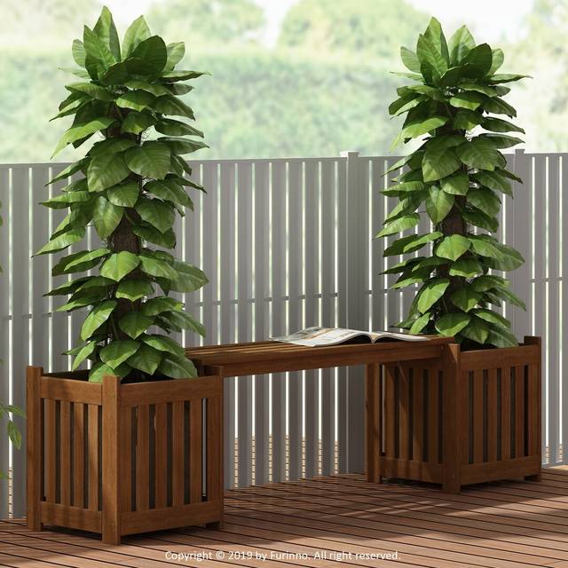 Daquan Tioman Wooden Planter Bench - Natural (46.5cm H X 173.9cm W X 40.1cm D)