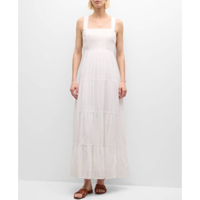 Paige Womens White Ginseng Tiered Cotton Maxi Dress 10 - WHITE