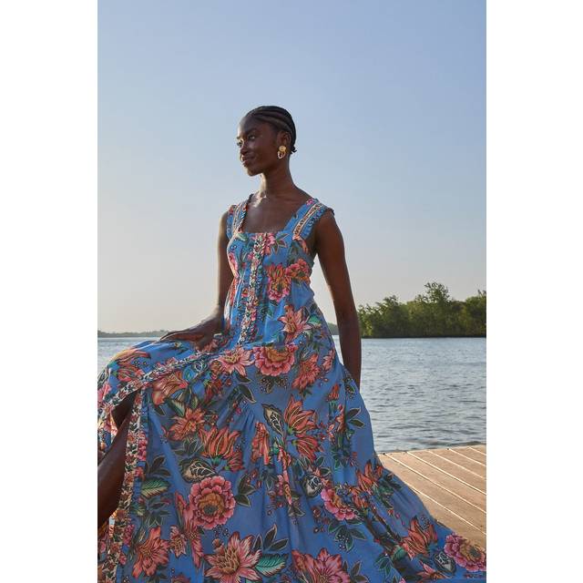 Wonderful Bouquet Blue Sleeveless Maxi Dress, WONDERFUL BOUQUET BLUE / S