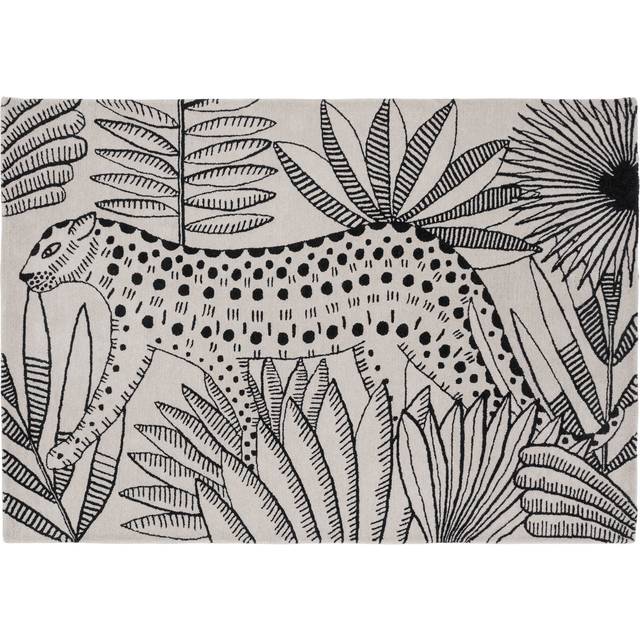Habitat Jungle Print Black & Grey Wool Flatweave Rug