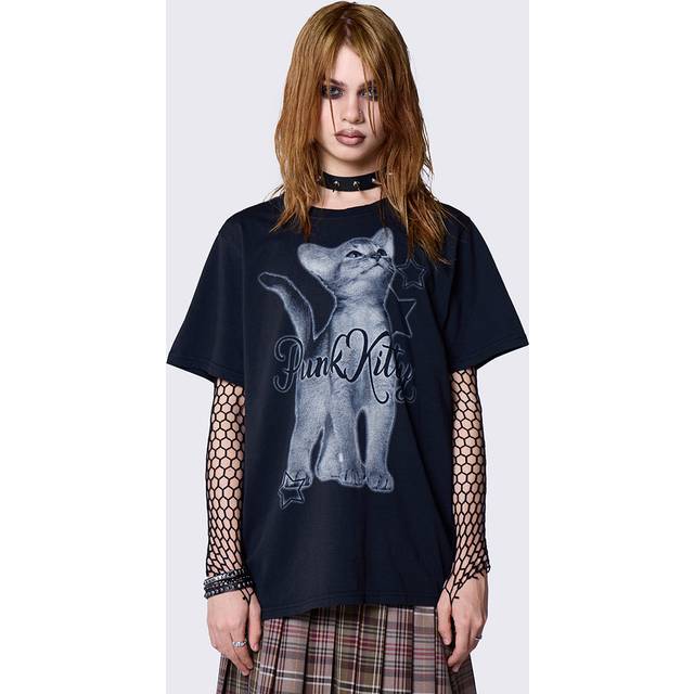 Minga London - Punk Kitty Graphic Black - T-Shirt - black - XXL - 100% Cotton,Jersey