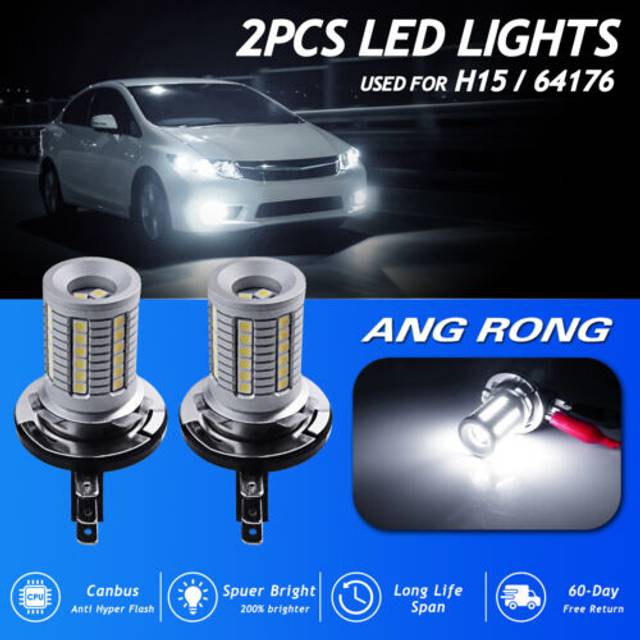 2x fit ford fiesta mk7.5 h15 led headlight daytime running light 45w white 6000k