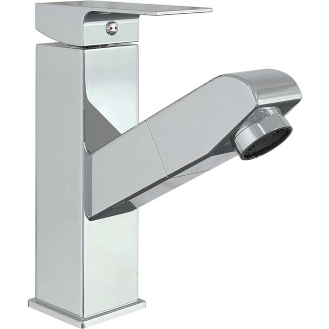 vidaXL Bathroom Basin Faucet with Pull-out Function Chromed Finish 157x172 mm - Silver
