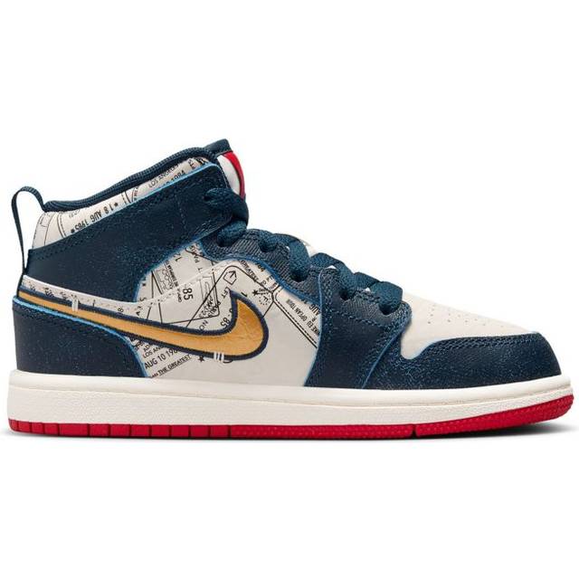 Nike Jordan 1 Mid SE PS Armory Navy Pale Ivory Sport Red Metallic Gold Price