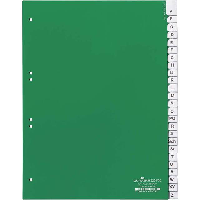 A-Z Index Set 20 Part File - Includes Green Cover Sheet & 20 Dividers - Suitable For A4 Documents - Dimensions 297 x 215/230mm