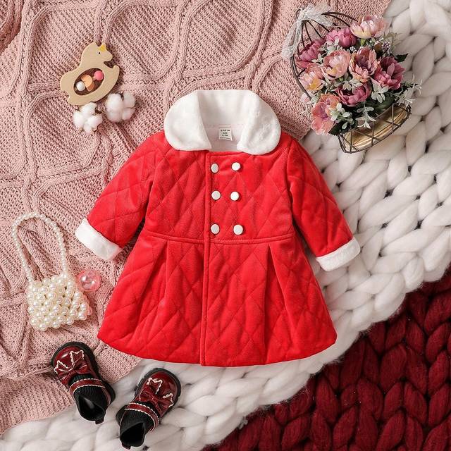 SHEIN Baby Girl Double Breasted Borg Collar Fold Pleated Detail Coat