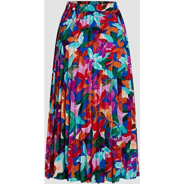 Breezaya Floral Printed Elastic Waist Pleated Skirt Maxi Women Outfit