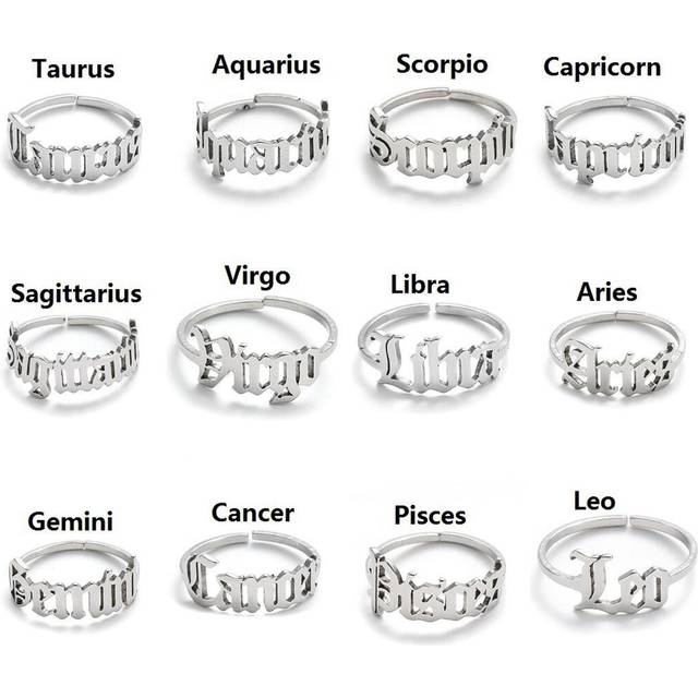 SHEIN 1 Pc Retro Silver Stainless Steel Zodiac Adjustable Open Ring, Suitable For Women For Daily Wear And Vacation