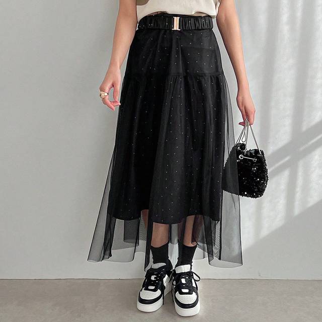 FRIFUL Polka Dot Mesh Lady Skirt