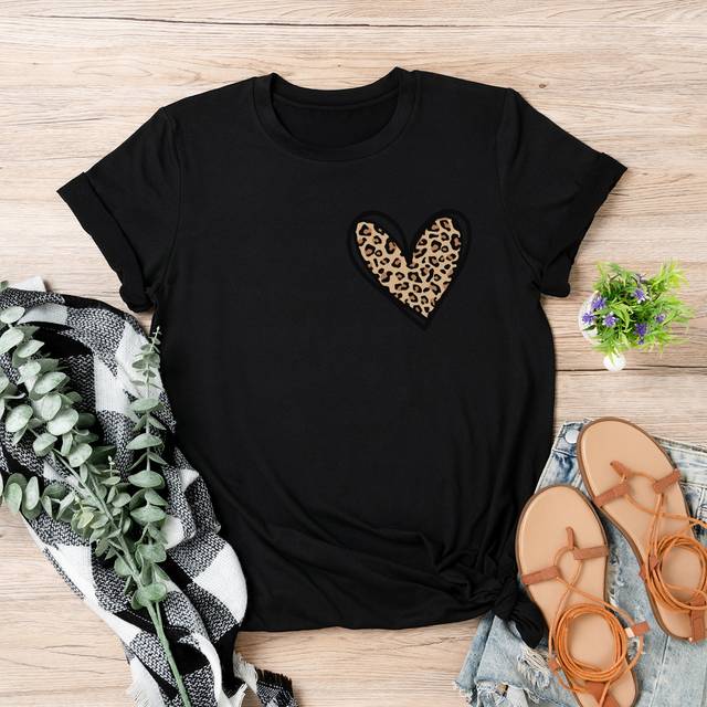 Calvaya Plus Leopard & Heart Print Tee, Cheetah Print Tee, Women Graphic Top, Summer