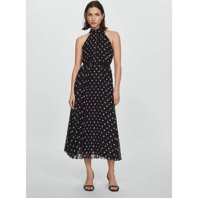 Black Polka-Dot Pleated Dress (S)
