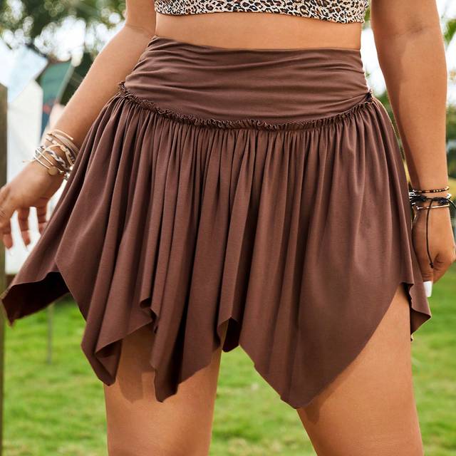 SHEIN Plus Size Asymmetrical Hem Pleated Skirt For Music Festival