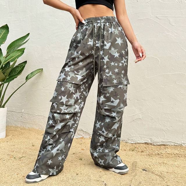 Flirla Star Print Cargo Pants