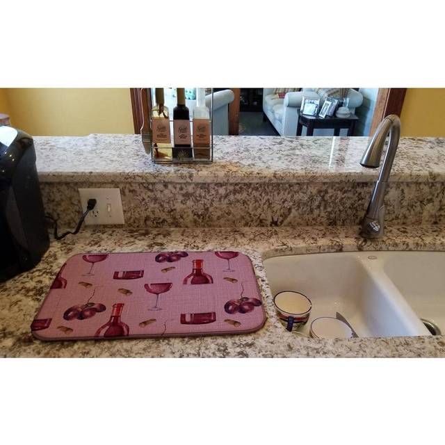 """""Caroline's Treasures Red Wine On Linen Dish Drying Mat  14"""""""" x 21"""""""""""""