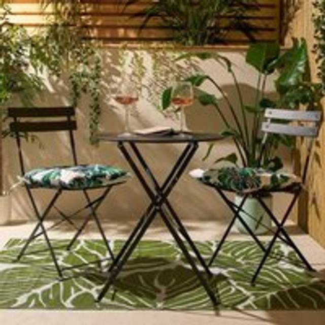 3 Set Metal Bistro Chair And Table Set Garden Patio Seating - Black - One Size