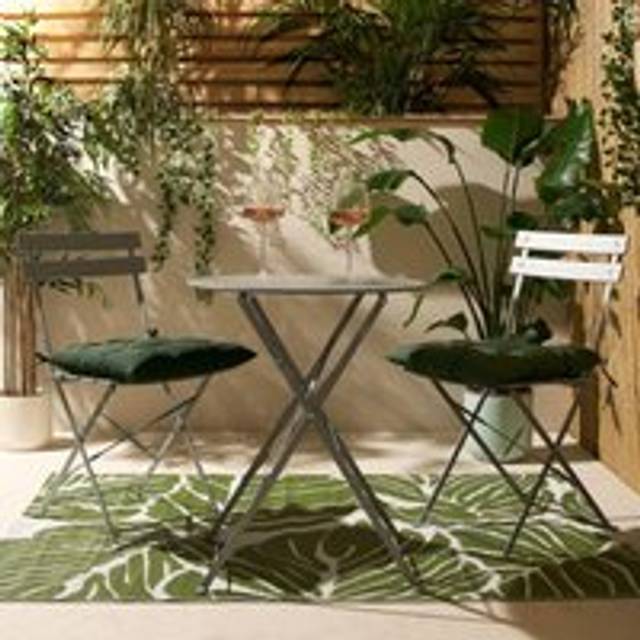 3 Set Metal Bistro Chair And Table Set Garden Patio Seating - Charcoal - One Size