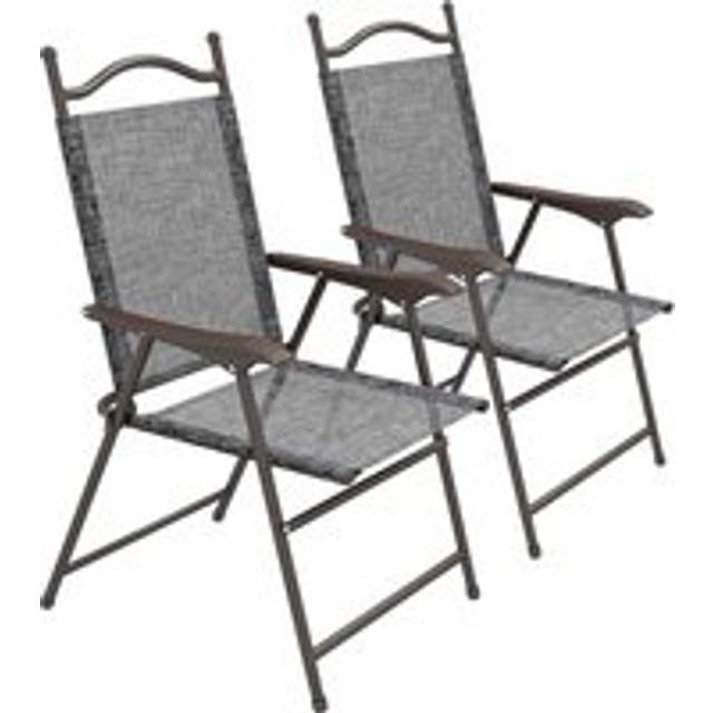 Outsunny Folding Chairs Set w/ Armrest - Breathable Mesh Fabric Seat - Grey - Grey | TJ Hughes