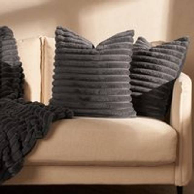 OHS 2 Pack Faux Fur Thick Ribbed Cushion Covers - Charcoal - Grey